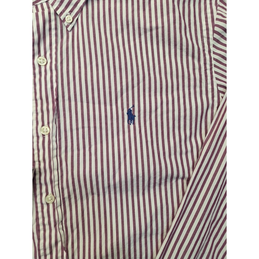 Polo Ralph Lauren Button Down Mens Large Maroon Striped Custom Fit Preppy Office - Picture 4 of 8